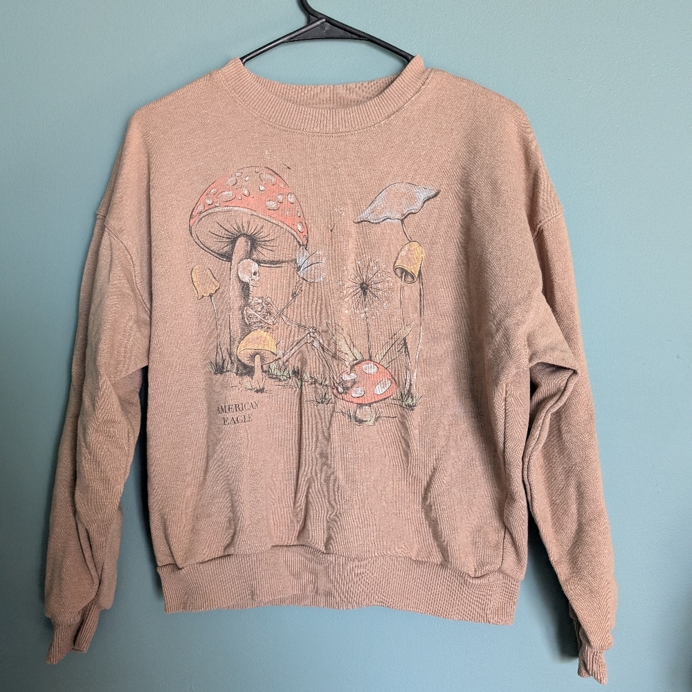 American Eagle Women's Sweatshirt Skelton Mushroom Design - Size Small